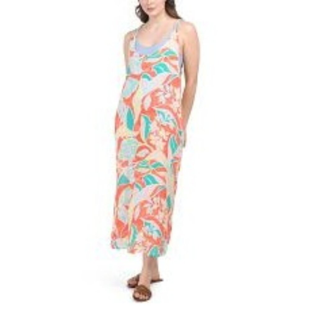 Cynthia Rowley Sleeveless Tropical Floral Maxi Dress With Braided Straps Medium